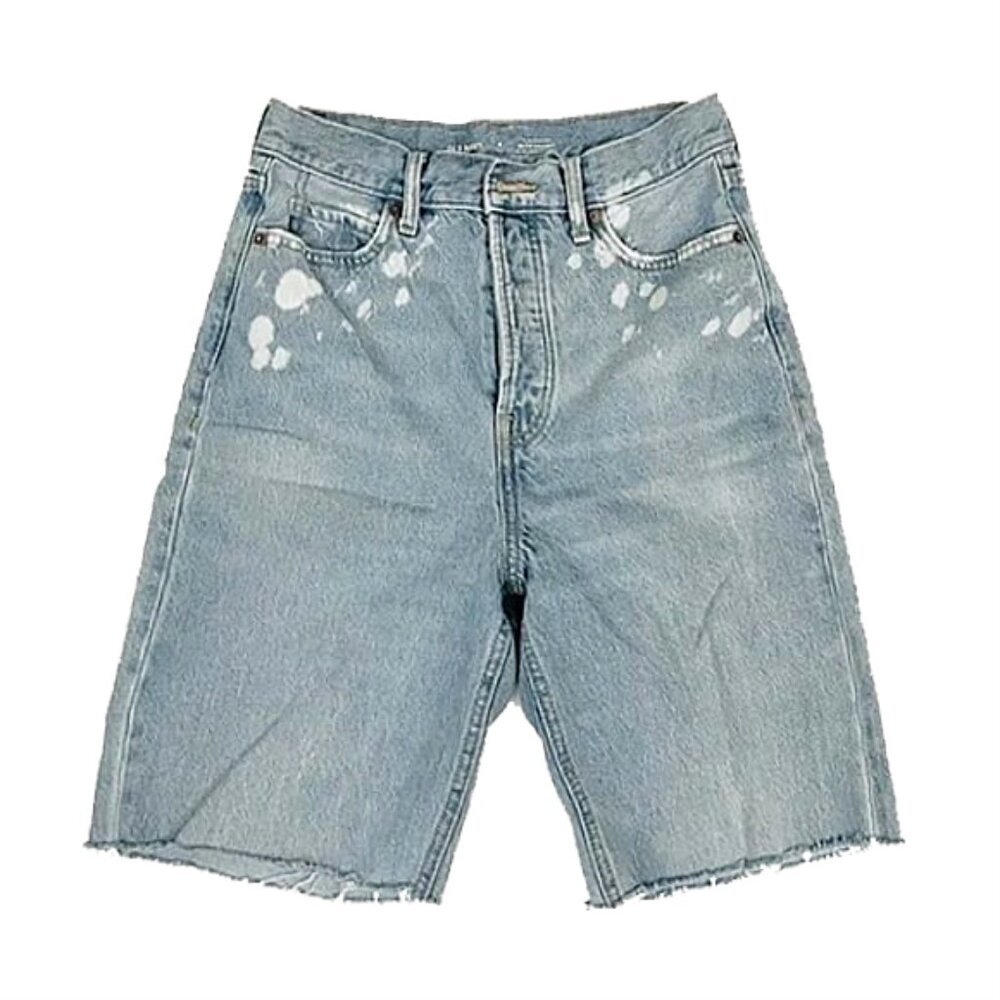 old navy | blue bleached extra high waisted sky-hi straight denim bermuda shorts